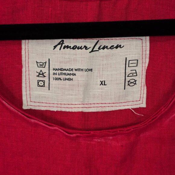 Amour Linen Norah Loose Linen Dress Viva Magenta Sz XL - Picture 6 of 7